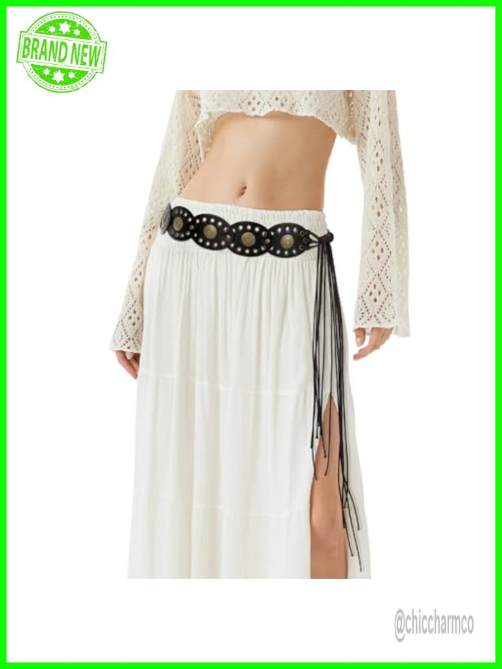 Women's Wide Disc Belt Faux Leather Western Boho Cowgirl Waist Belt
